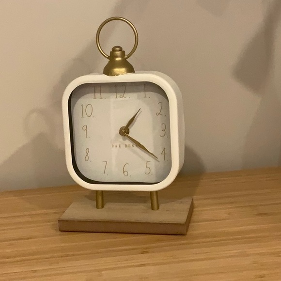 Rae Dunn Desk Clock Gold-Tone Wood Base Battery Operated - Picture 1 of 3